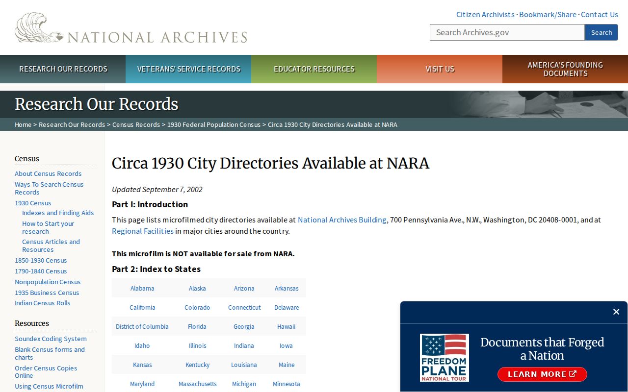 Dana Point city directory years in the NARA inventory