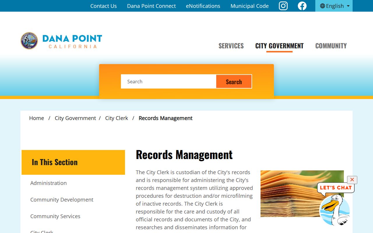 Dana Point residents directory records management page
