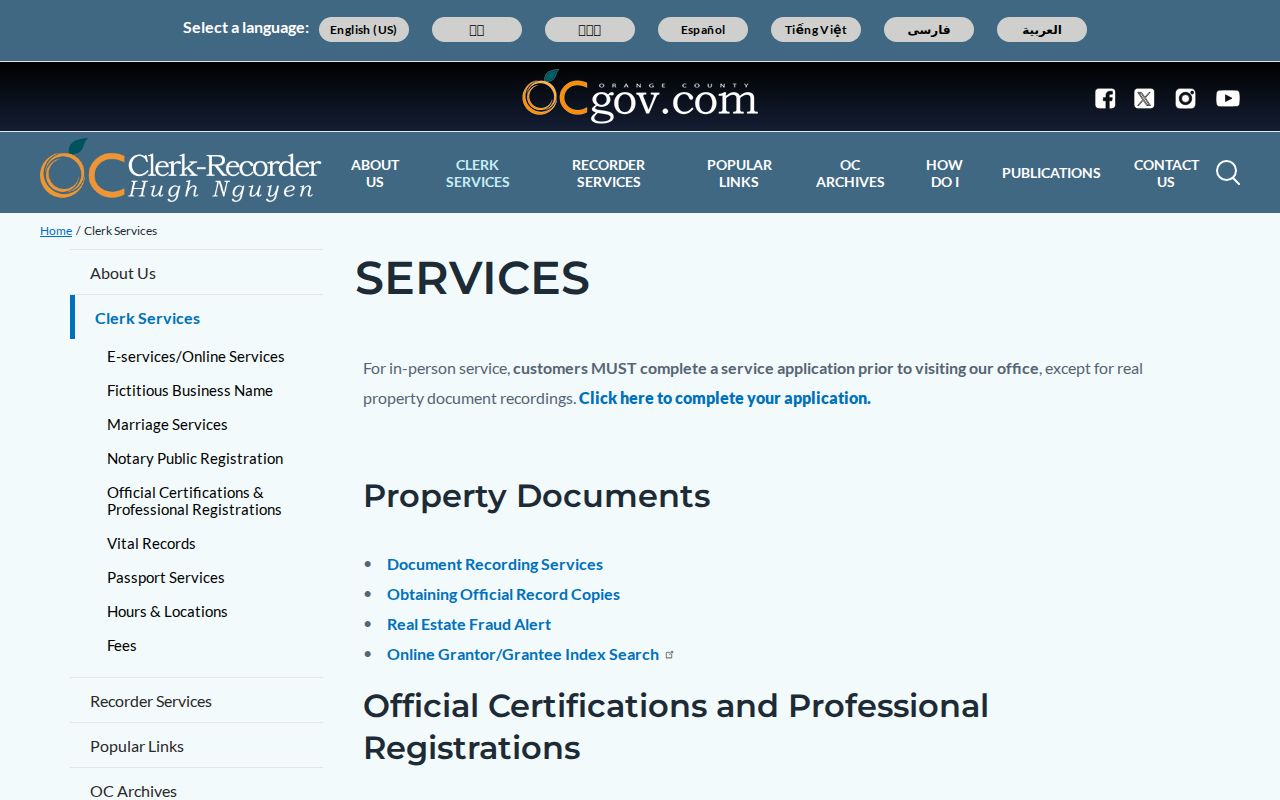 Dana Point residents directory county clerk recorder services