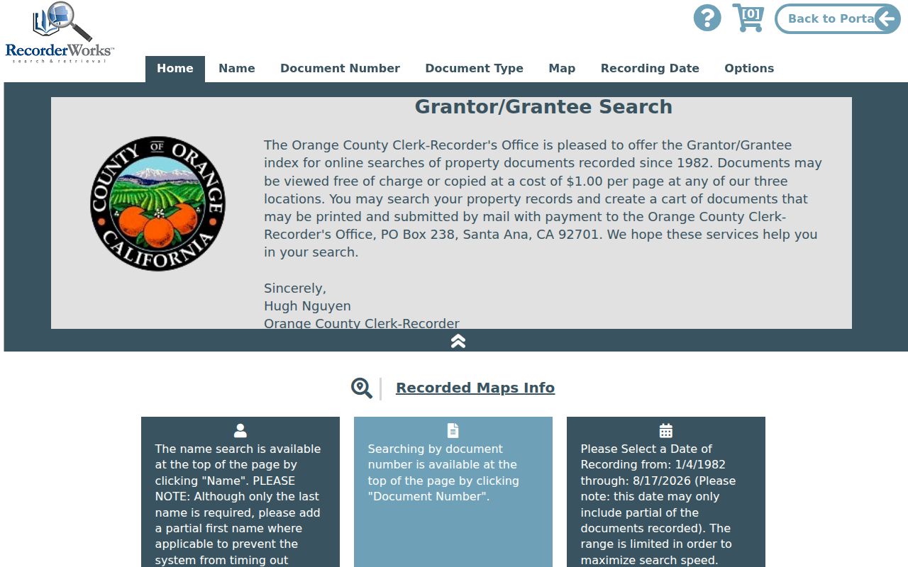 Dana Point residents directory grantor grantee index
