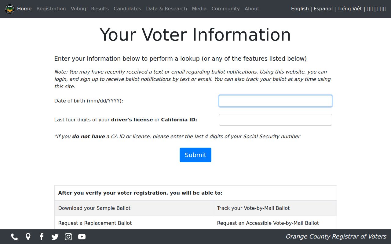 Dana Point resident lookup Orange County voter self lookup